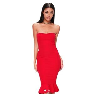 Missguided Strapless Red Midi Dress